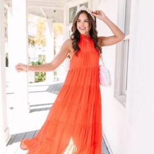 entro Sleeveless Tiered Maxi Dress in Bright Orange